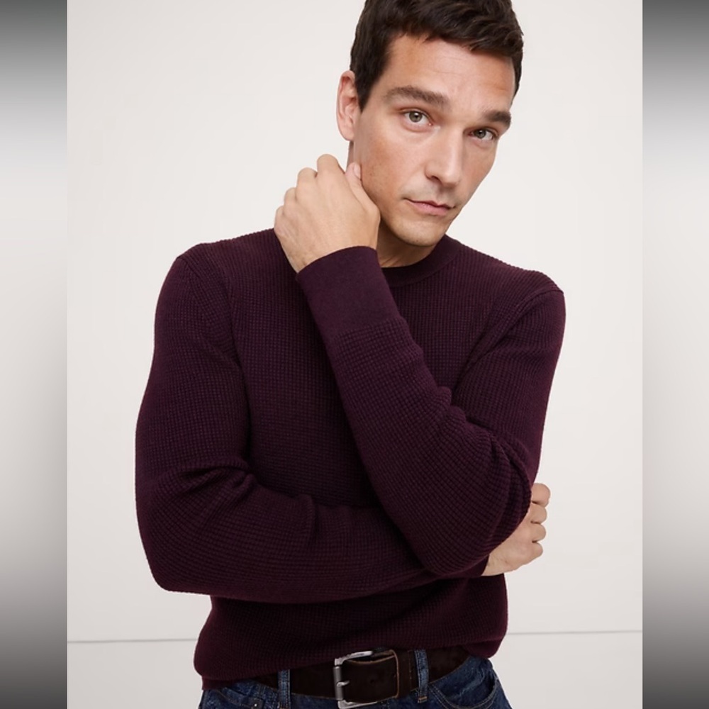 Banana Republic NWT Men's Thermal CrewNeck Burgundy Red Waffle Shirt